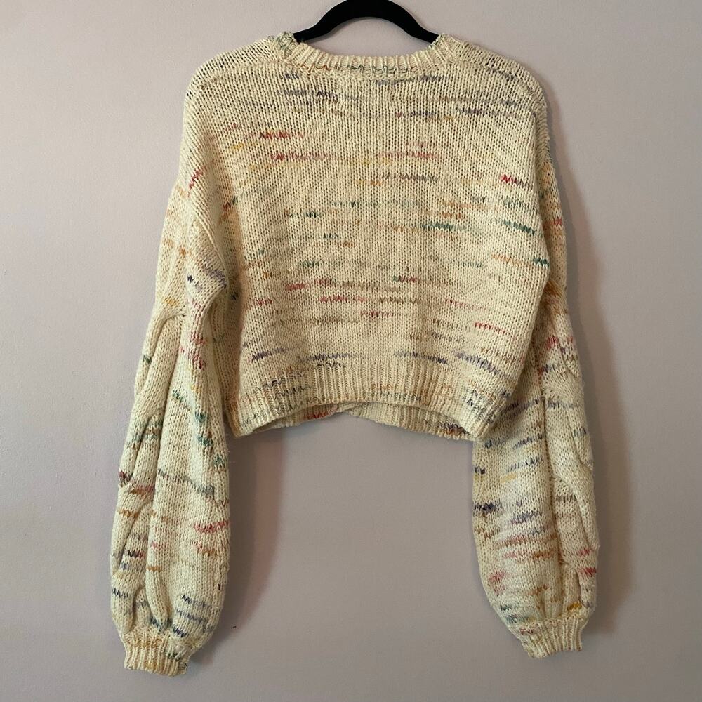 Kimchi Blue Cream Colorful Knit Cardigan Sweater Cropped Chunky Grannycore Small - Picture 5 of 8